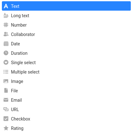 SeaTable Cloud: One row of possible column types