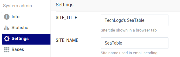 SeaTable Site Title in System Administration